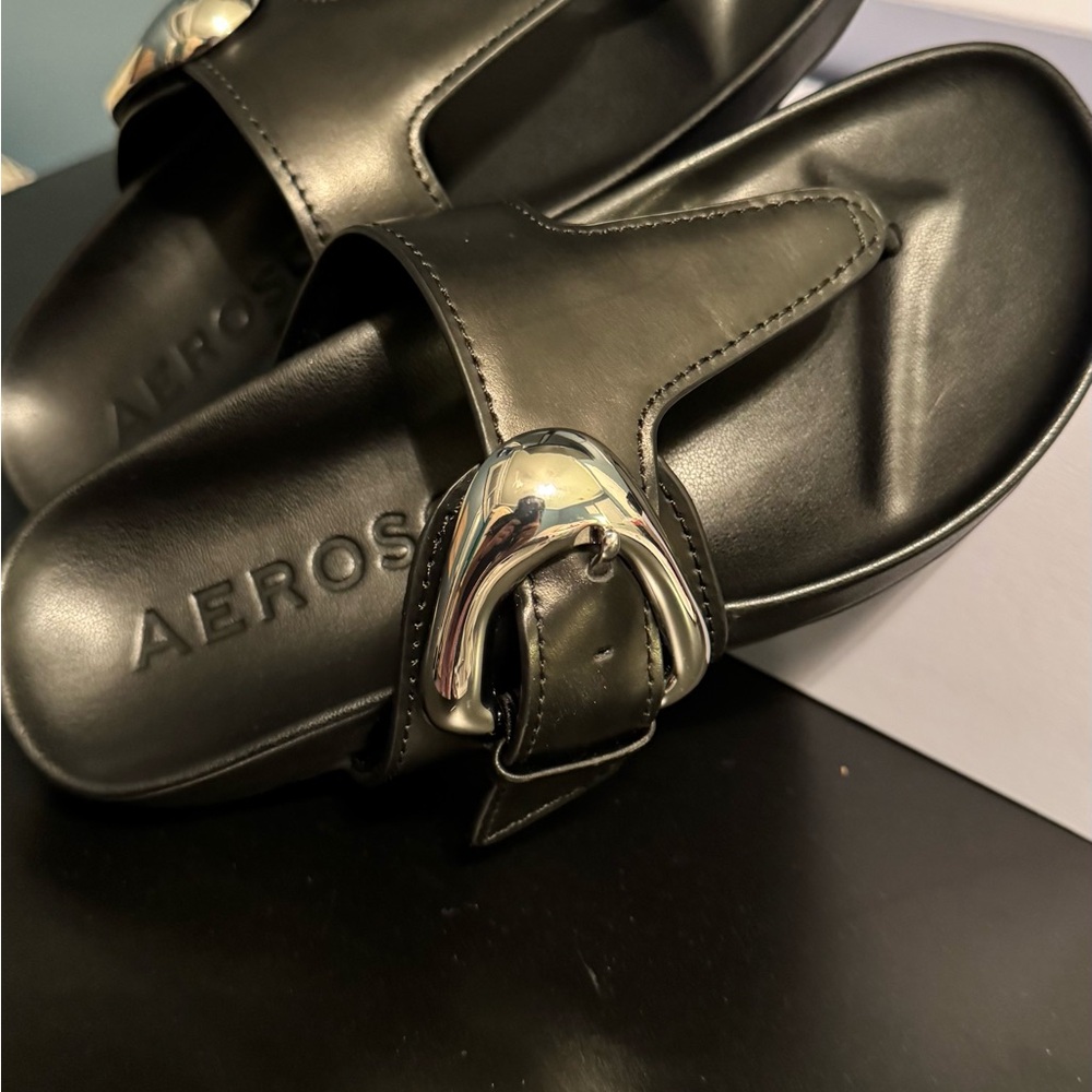 Aerosoles Black Sandals with Silver Buckle - Picture 6 of 11